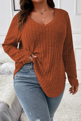 Large Size V-Neck Long Sleeved Loose T-Shirt