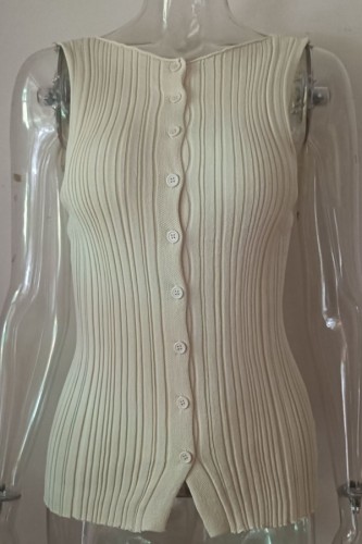 Button Up Sleeveless Knitted Tank Tops