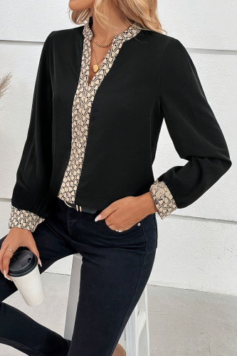 Printed V-Neck Long Sleeved Shirt