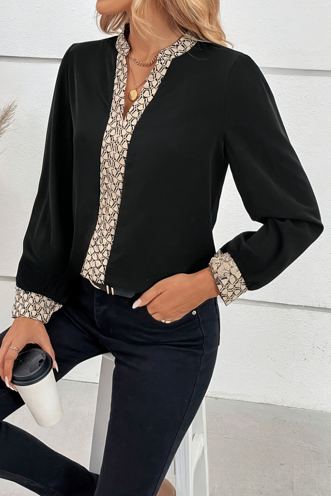 Printed V-Neck Long Sleeved Shirt