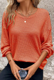 Waffle Round Neck Long Sleeved Solid Color Loose Sweatshirt