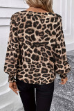 V-Neck Leopard Print Long Sleeved Chiffon Shirt