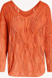 Hollow V-Neck Long Sleeved Loose Knit Sweater