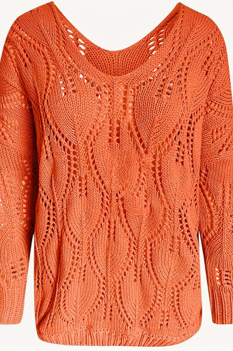Hollow V-Neck Long Sleeved Loose Knit Sweater