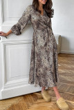 Leopard Print V-Neck Lantern Sleeve Dress