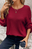 Waffle Round Neck Long Sleeved Solid Color Loose Sweatshirt