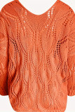 Hollow V-Neck Long Sleeved Loose Knit Sweater