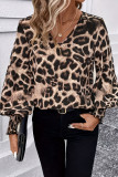 V-Neck Leopard Print Long Sleeved Chiffon Shirt