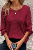 Waffle Round Neck Long Sleeved Solid Color Loose Sweatshirt