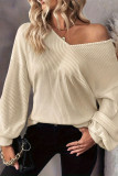 V-Neck Solid Color Lantern Long Sleeved Shirt