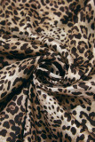 Leopard Print V-Neck Lantern Sleeve Dress