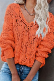 Hollow V-Neck Long Sleeved Loose Knit Sweater