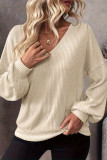 V-Neck Solid Color Lantern Long Sleeved Shirt