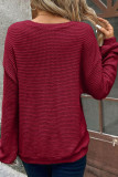 Waffle Round Neck Long Sleeved Solid Color Loose Sweatshirt