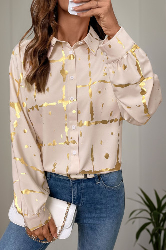 Lapel Hot Stamping Printed Long Sleeve Shirt