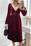 Velvet Lace Contrasting Long Sleeved Dress