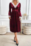 Velvet Lace Contrasting Long Sleeved Dress