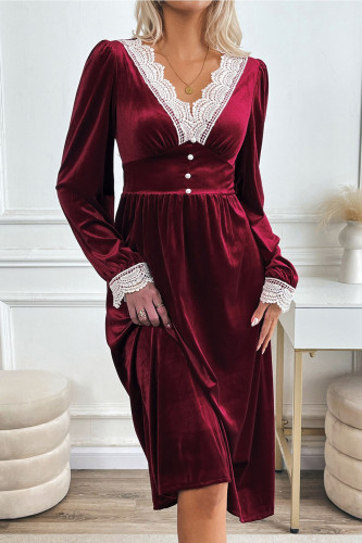 Velvet Lace Contrasting Long Sleeved Dress