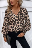 Leopard Print V-Neck Lantern Sleeve Shirt