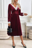 Velvet Lace Contrasting Long Sleeved Dress