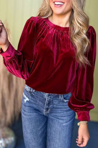 Solid Color Pullover Round Neck Long Sleeved Shirt