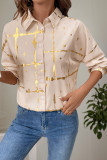 Lapel Hot Stamping Printed Long Sleeve Shirt