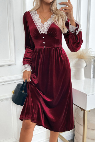 Velvet Lace Contrasting Long Sleeved Dress