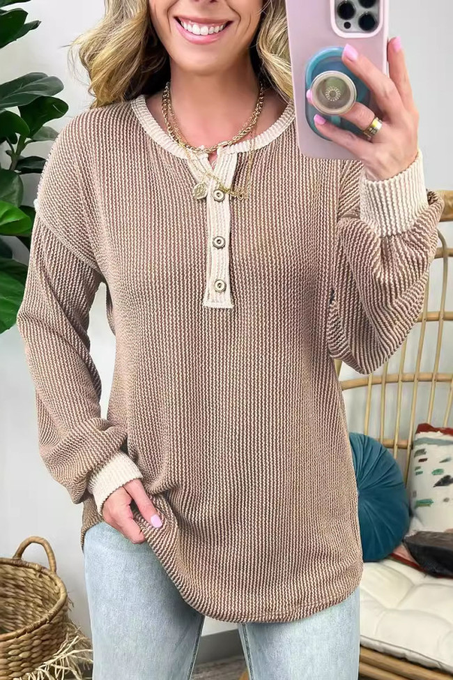 Round Neck Casual Long Sleeved Knitted T-Shirt