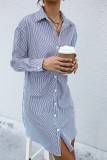 Button Up Long Sleeve Striped Shirt Dress
