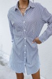 Button Up Long Sleeve Striped Shirt Dress