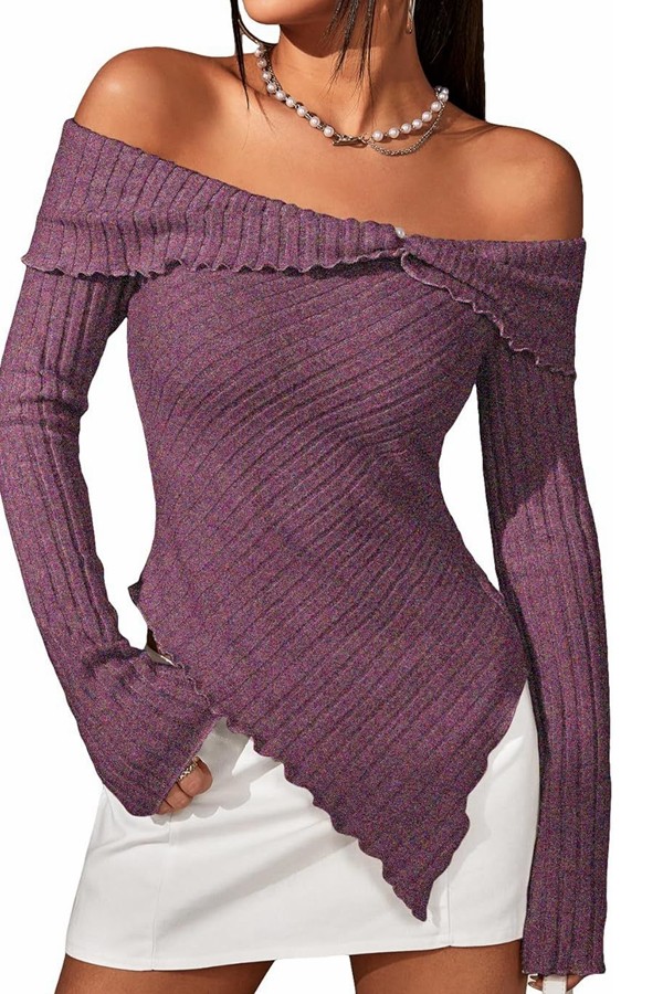 Off Shoulder Slim Split Top