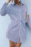 Button Up Long Sleeve Striped Shirt Dress