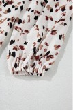 Leopard Print Puff Sleeve Mock Neck Pleated Blouse