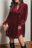 Velvet V-Neck Long Sleeved Dress