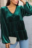 Lotus Leaf Edge Solid Color Velvet Shirt