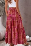 Boho Printed High Waist Tiered Maxi Skirt