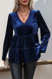Lotus Leaf Edge Solid Color Velvet Shirt