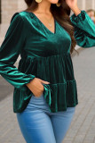 Lotus Leaf Edge Solid Color Velvet Shirt
