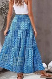 Boho Printed High Waist Tiered Maxi Skirt