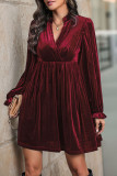 Velvet V-Neck Long Sleeved Dress