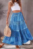 Boho Printed High Waist Tiered Maxi Skirt