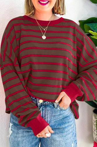Waffle Casual Striped Long Sleeved Sweatshirt