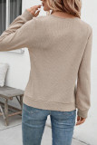 Solid Color V-Neck Loose Long Sleeved Knitted T-Shirt