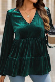 Lotus Leaf Edge Solid Color Velvet Shirt