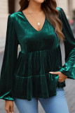 Lotus Leaf Edge Solid Color Velvet Shirt