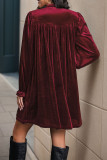 Velvet V-Neck Long Sleeved Dress