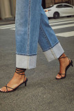 Fashionable Loose Cropped Pants Washed High Denim Jeans