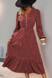 Printed V-Neck Long Sleeved Dress