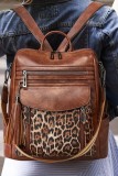 Leopard Patchwork PU Leather Functional Backpack