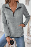 Waffle V-Neck Zipper Solid Color Top